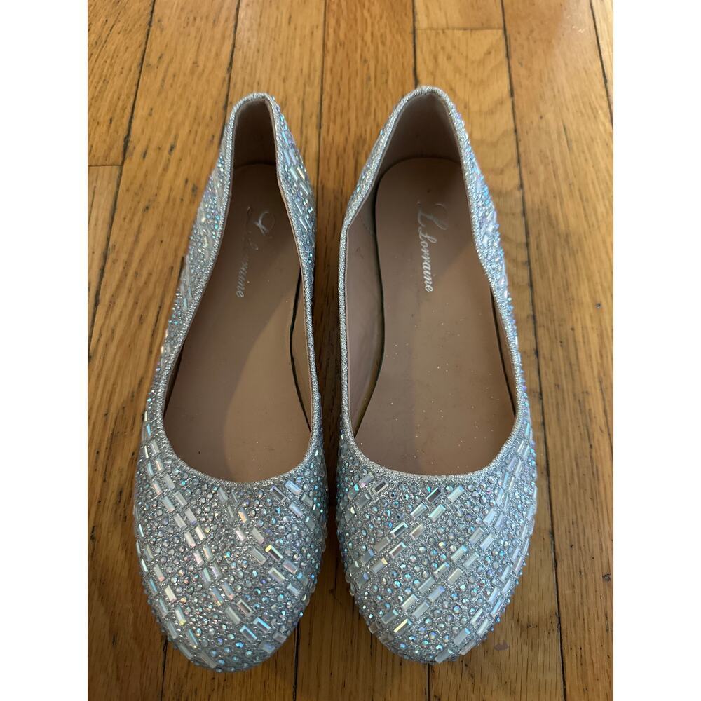 Lorrainne Brynne Rhinestone Ballet Flats Sz 6 Silver Sparkle Wedding Prom Shoes